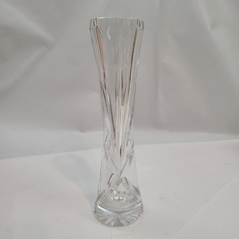 Vintage Cut Crystal Bud Vase 6 Inch Clear Geometric Tapered Glass